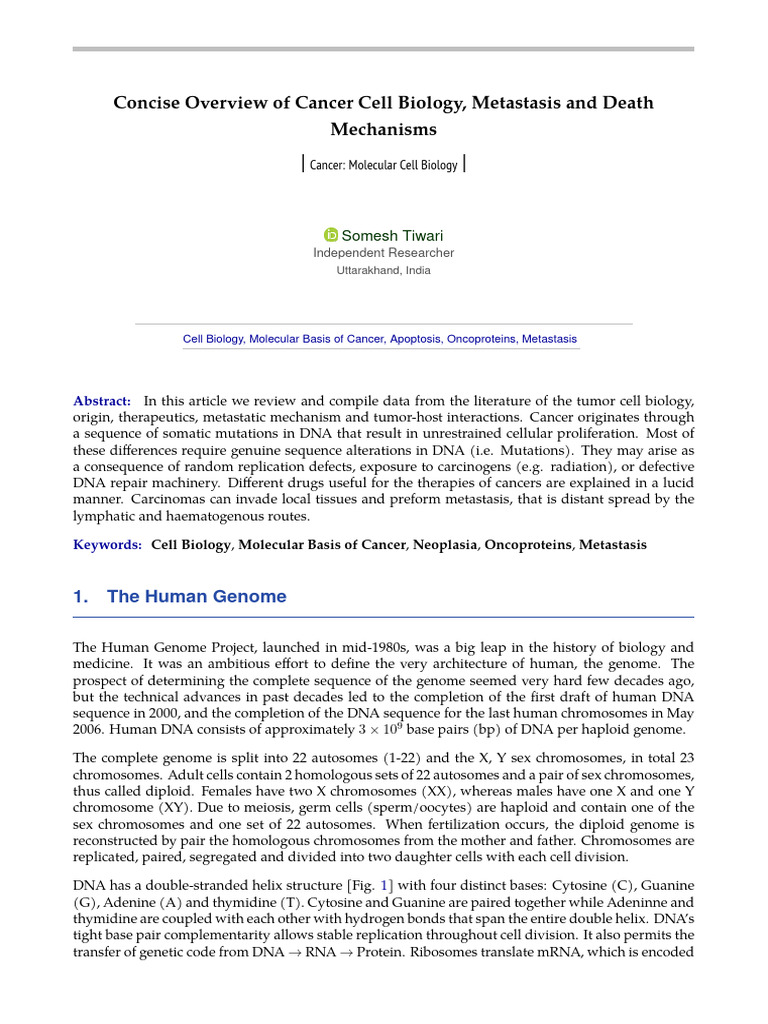Concise Overview of Cancer Cell Biology Metastasis and Death Mechanisms ...