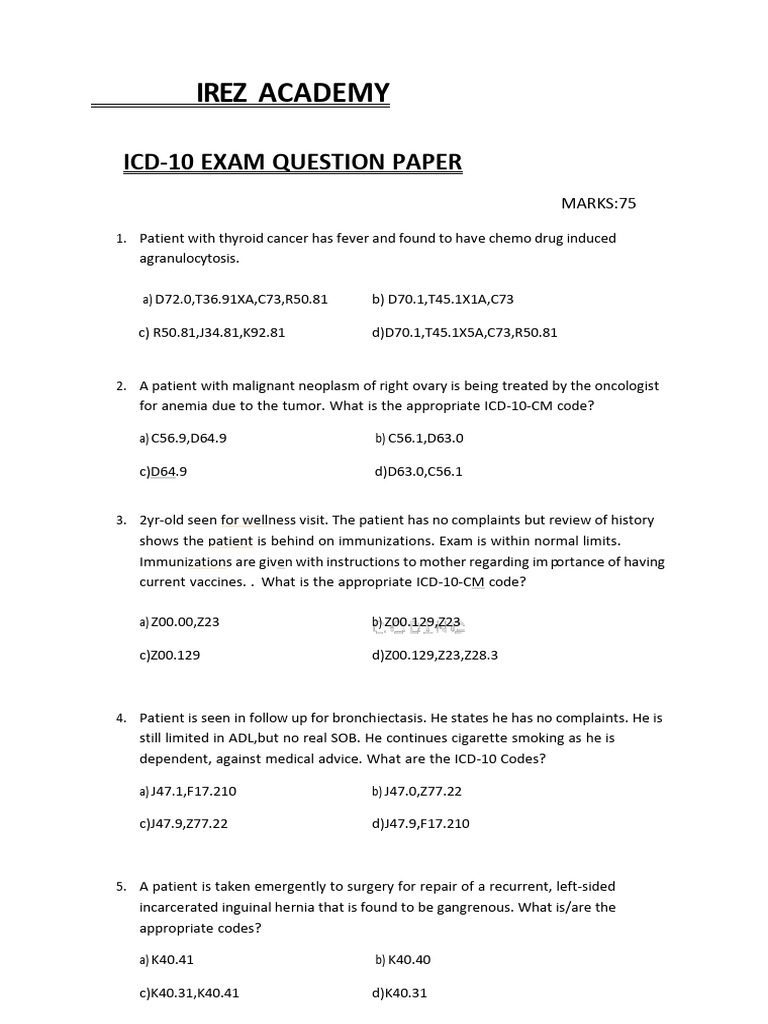 ICD-10 Exam Question Paper | PDF | Chronic Kidney Disease | Skin Cancer