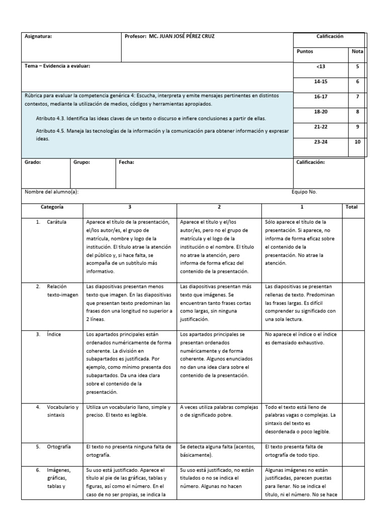 Instrumento de Evaluación Presentaciones en Powerpoint | PDF