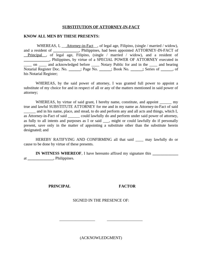 Substitution of Attorney-in-Fact Form | PDF