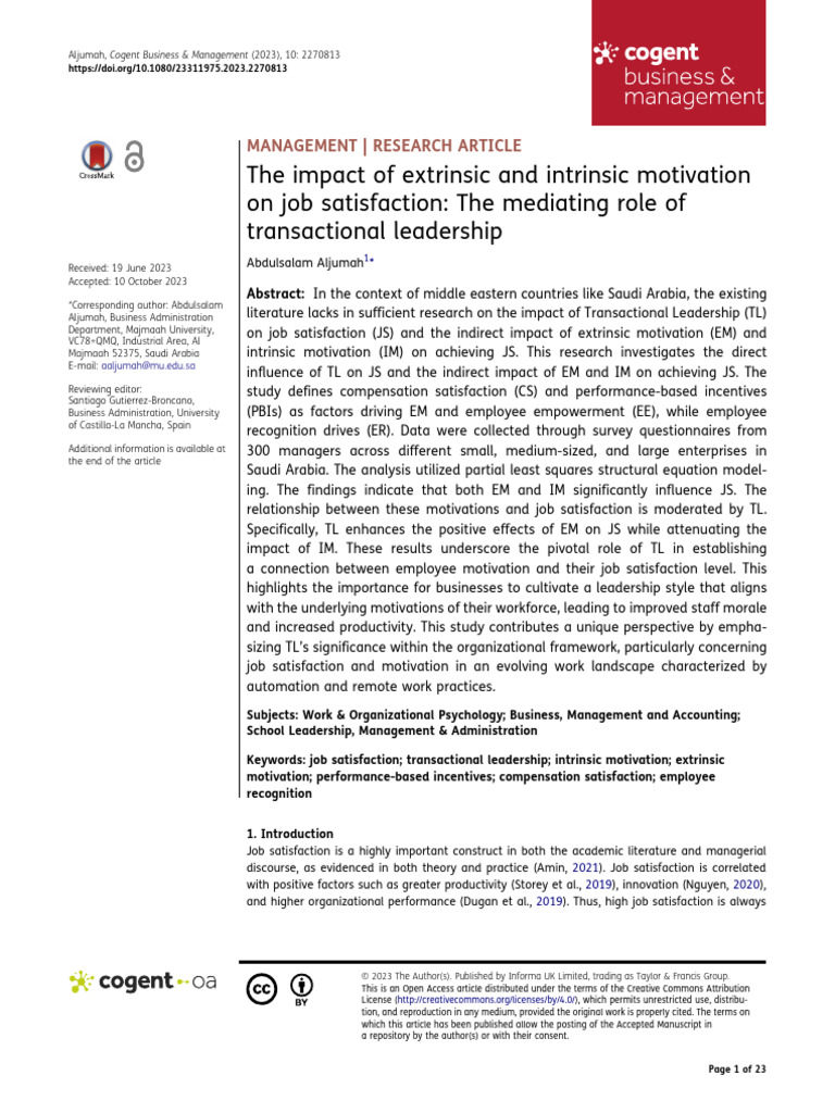 The Impact of Extrinsic and Intrinsic Motivation o | PDF | Motivational ...