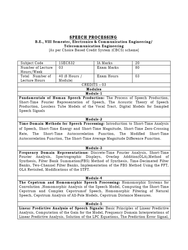 Speech Processing Techniques Overview | PDF
