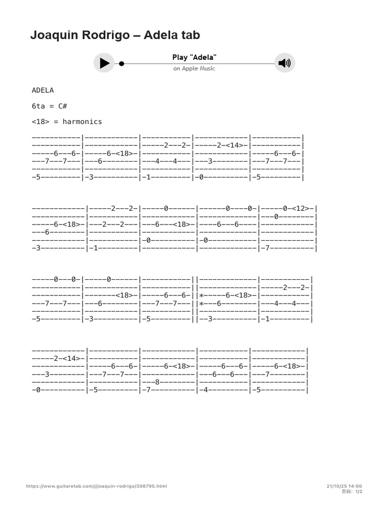 Adela Guitar Tab Instructions | PDF