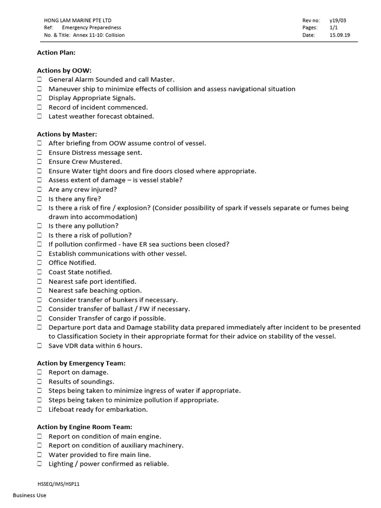 Emergency Collision Response Plan | PDF