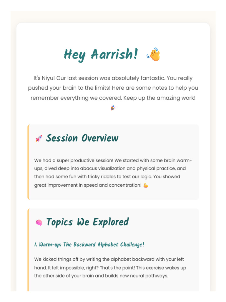 Abacus Session Recap and Homework Guide | PDF | Mental Processes ...