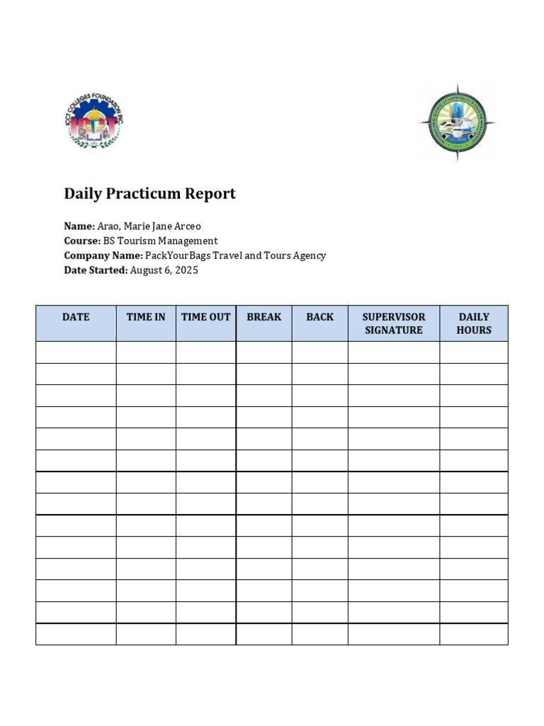 Daily Practicum Report for Tourism Management | PDF