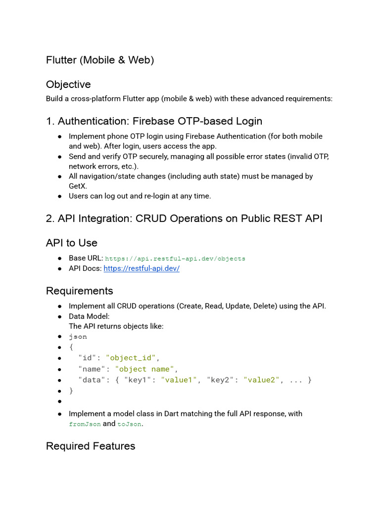 Frontend Development Intern (Flutter - Mobile & Web) | PDF | Mobile App ...