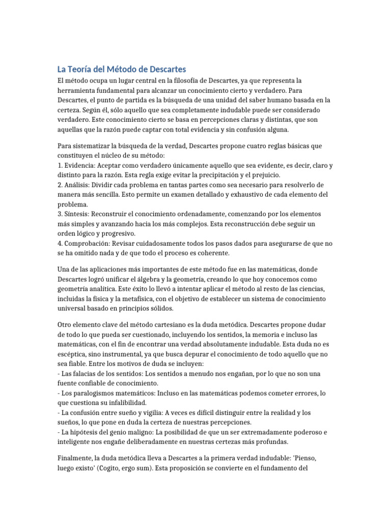 Método de Descartes: Búsqueda de la Verdad | PDF | René Descartes ...