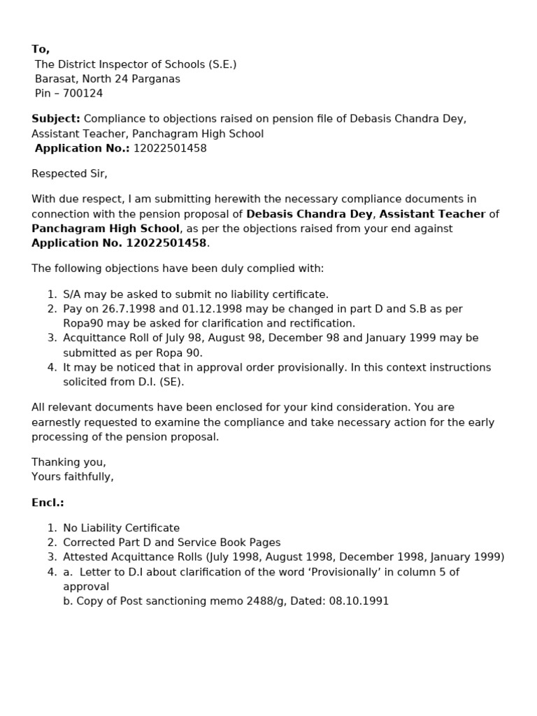 Pension Compliance for Debasis Dey | PDF
