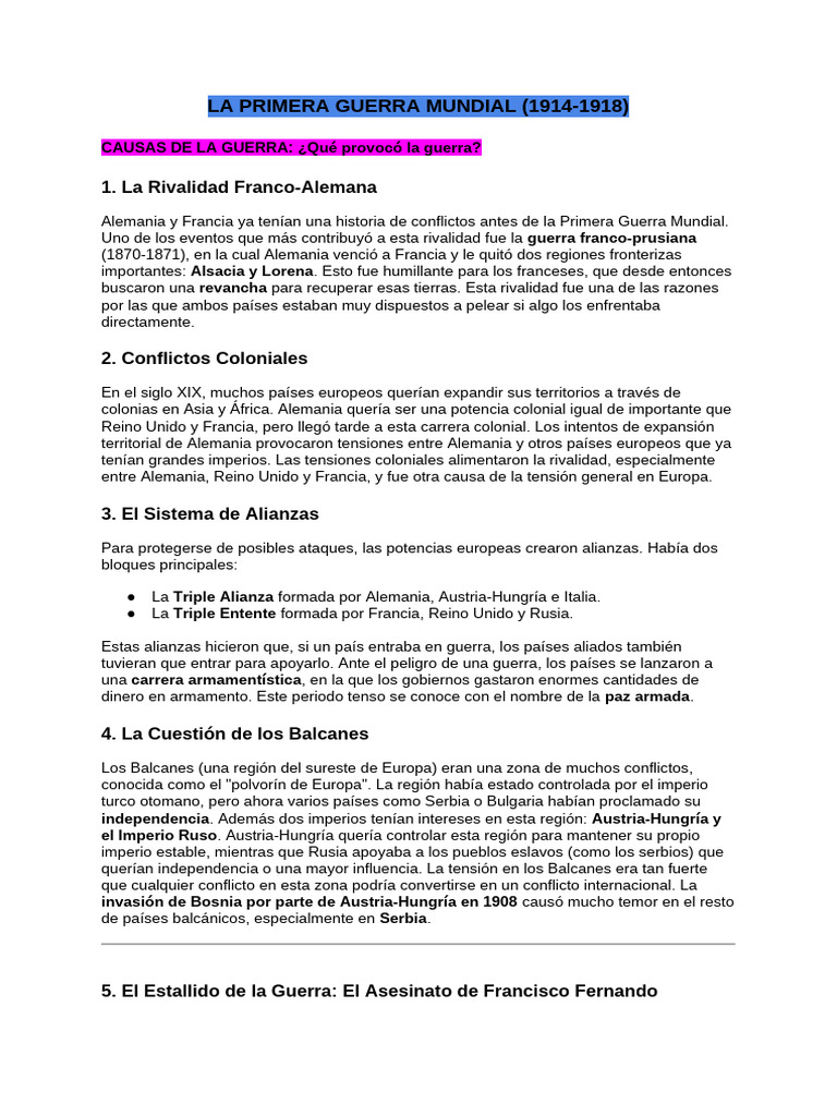 Causas y Consecuencias de la WWI | PDF | Austria Hungría | Primera ...