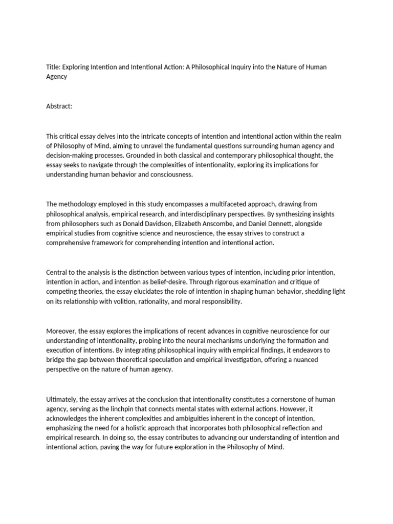 Understanding Human Intention and Agency | PDF | Intention ...