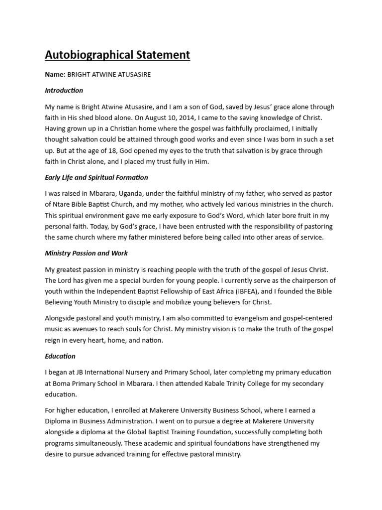 Autobiographical Statement | PDF | Jesus | Grace In Christianity