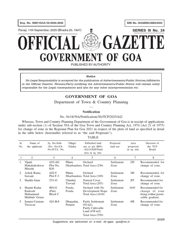 Goa Gazette Sep11 2025 | PDF
