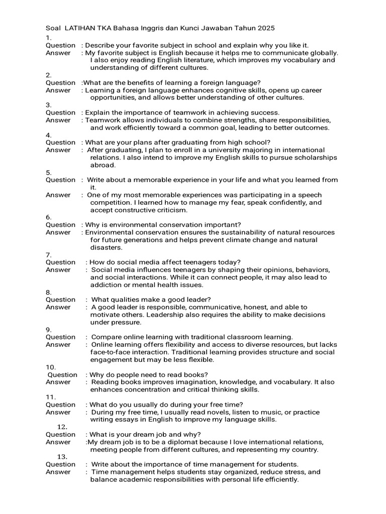 TKA English Practice Questions & Answers | PDF | Educational Technology ...
