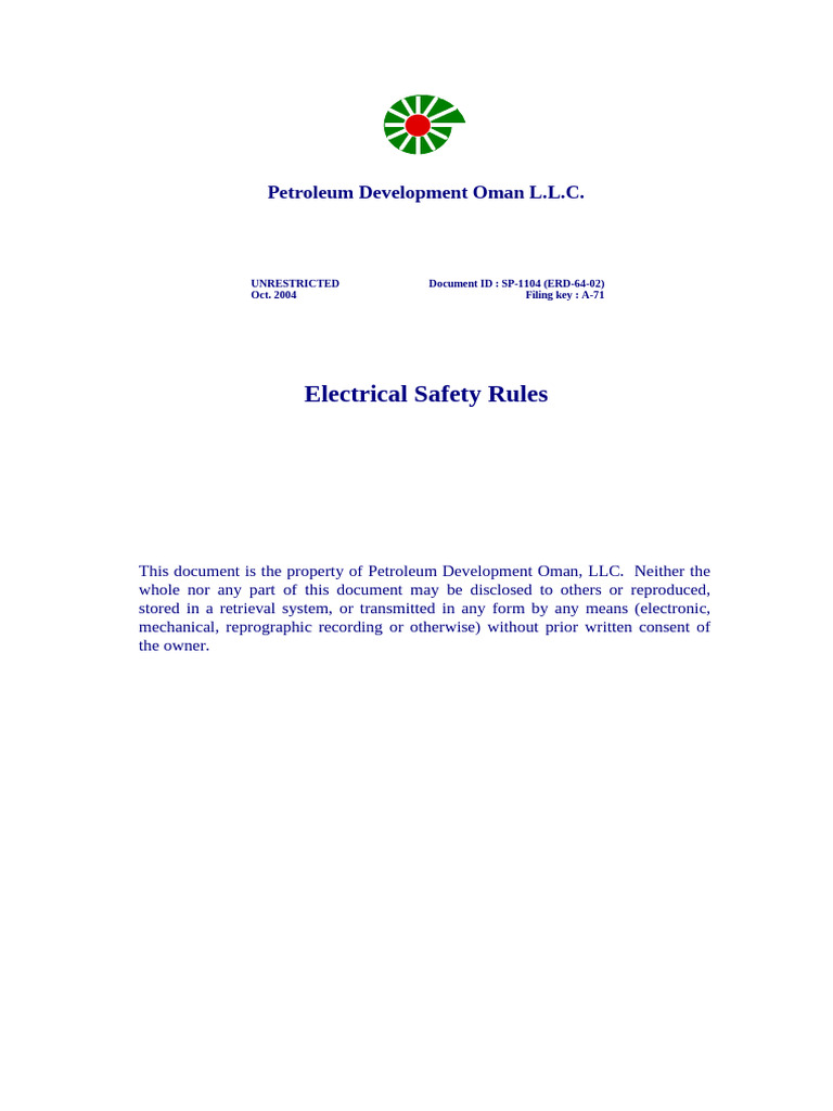 Electrical Safety Rules for PDO Operations | PDF | High Voltage ...