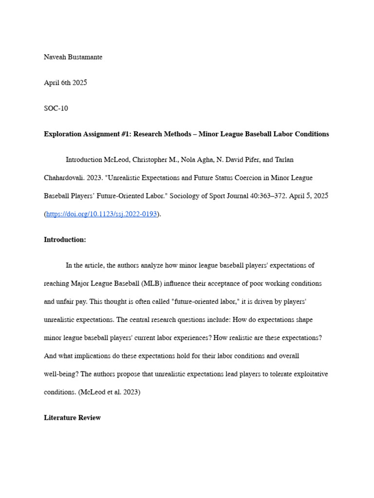 Exploration Assignment #1 - Research Methods - Minor League Baseball ...