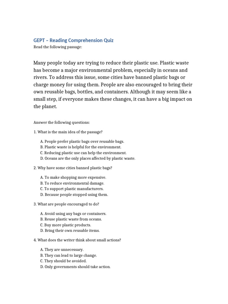 GEPT Intermediate Reading Quiz | PDF