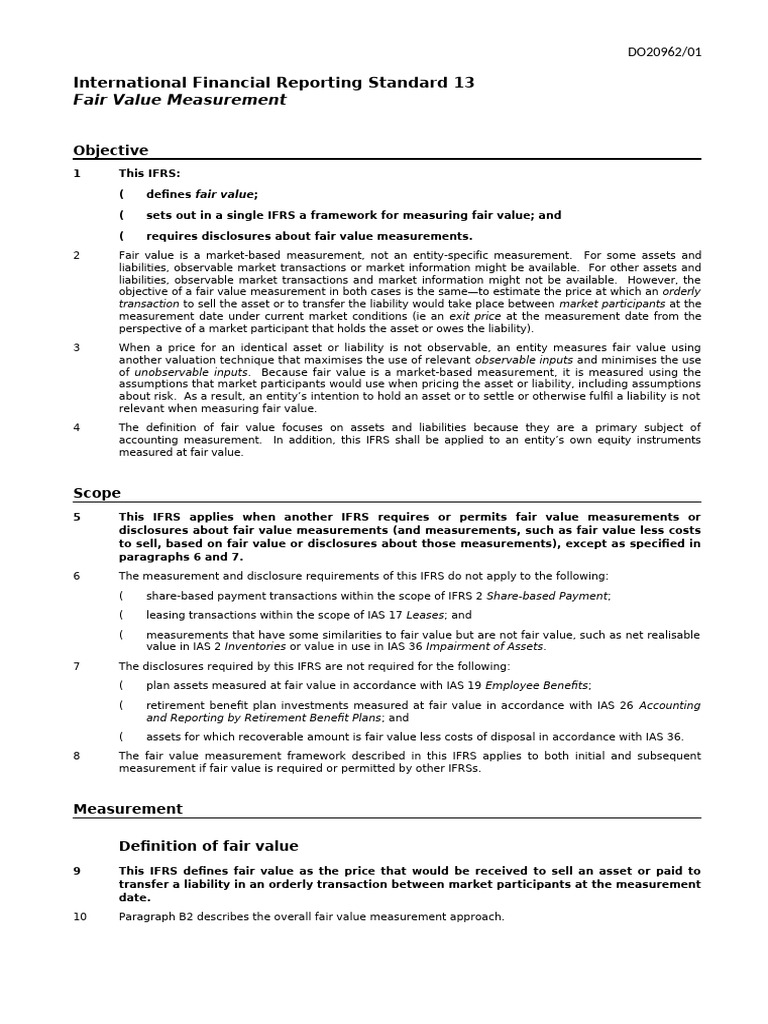 Ifrs 13 | PDF | Fair Value | Valuation (Finance)