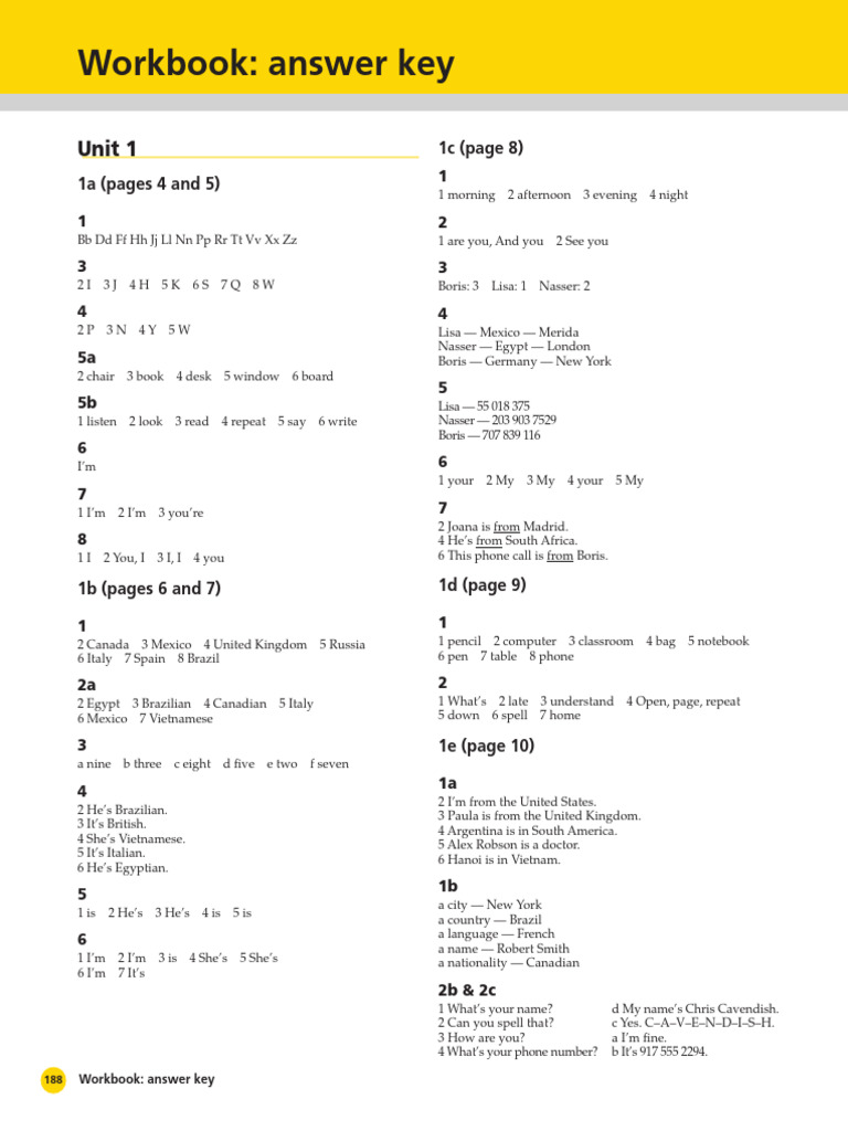 Workbook Answer Key for Units 1-4 | PDF