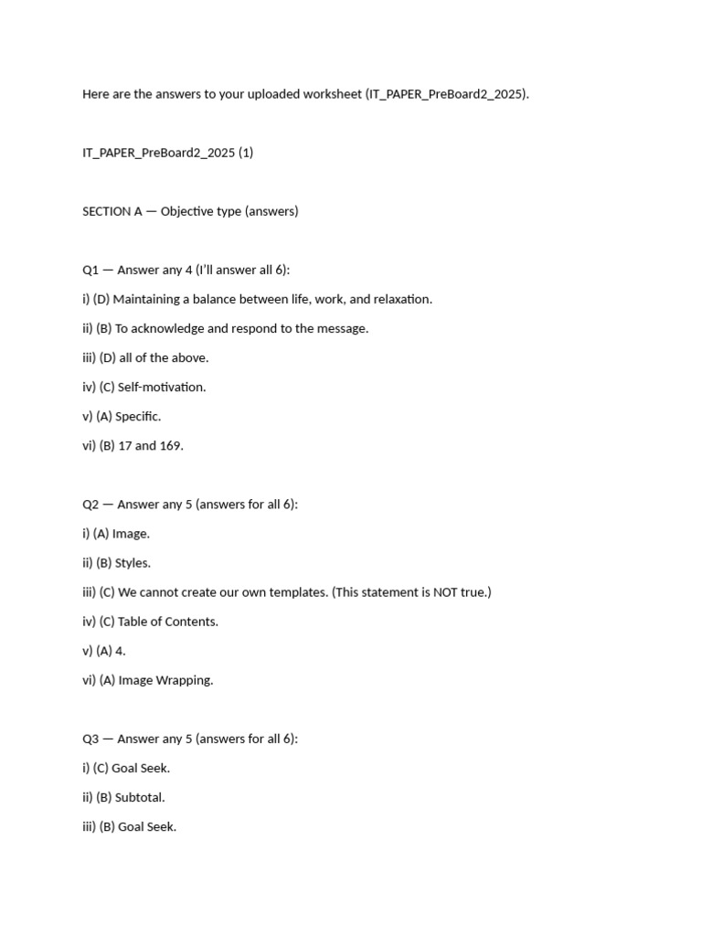 IT Pre-Board 2025 Worksheet Answers | PDF | Databases | Macro (Computer ...