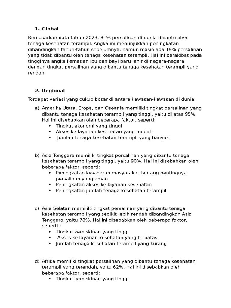 Persalinan Terampil Global 2023: Data dan Tren | PDF