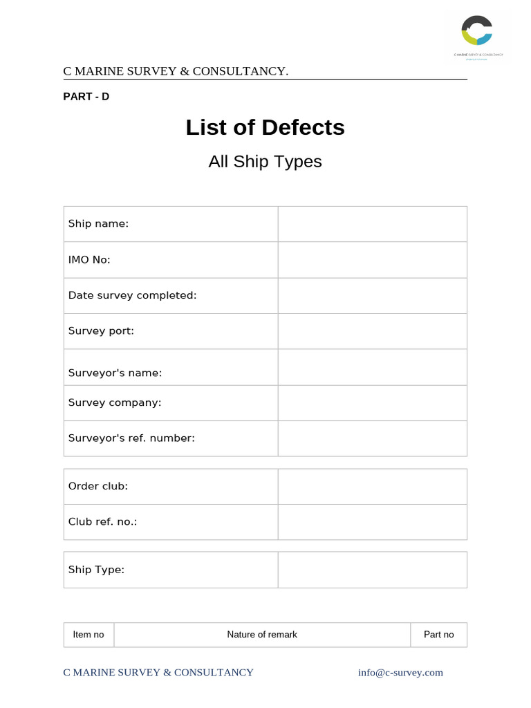 Ship Defect Survey Report Template | PDF