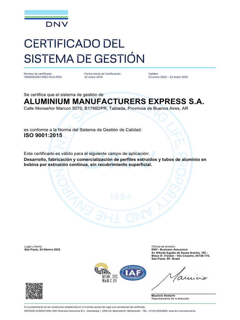 ISO 9001 10000503261 MSC RvA ARG 0 Es ES 20220224 20220225114116 | PDF