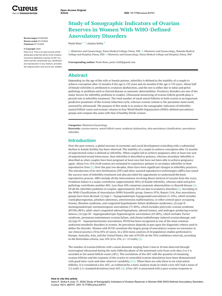 Sonographic Indicators of Ovarian Reserve | PDF | Infertility | Ovary