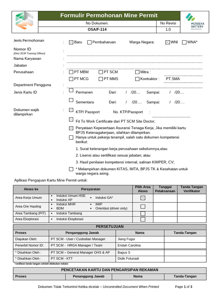 Formulir Permohonan Mine Permit | PDF