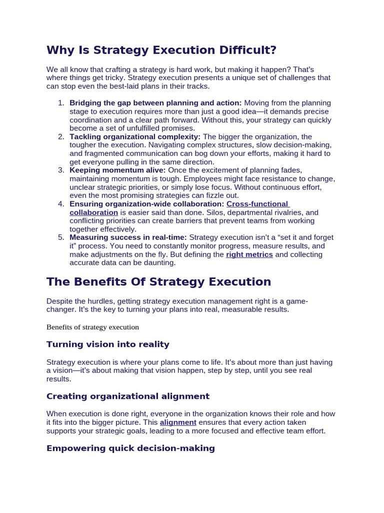 Challenges in Strategy Execution | PDF | Strategic Planning | Strategic ...