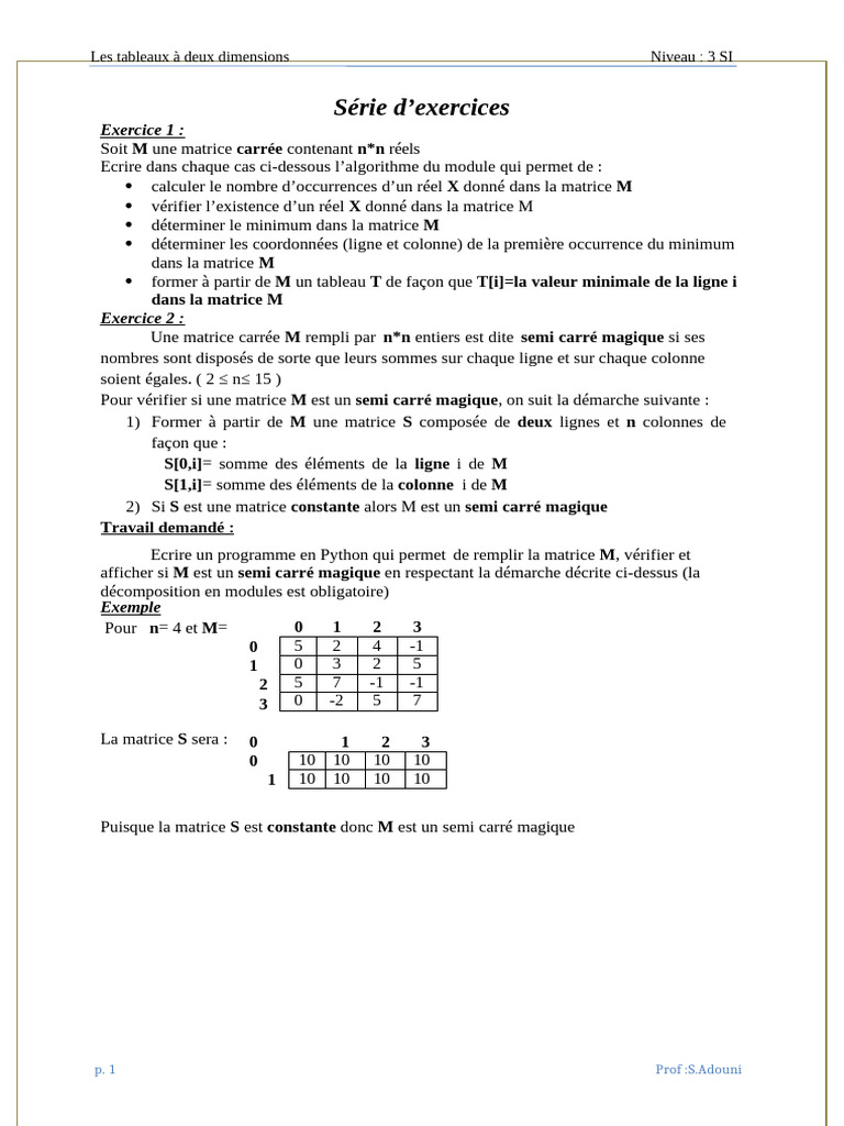 Algorithmes pour matrices et tableaux | PDF | Matrice (Mathématiques ...