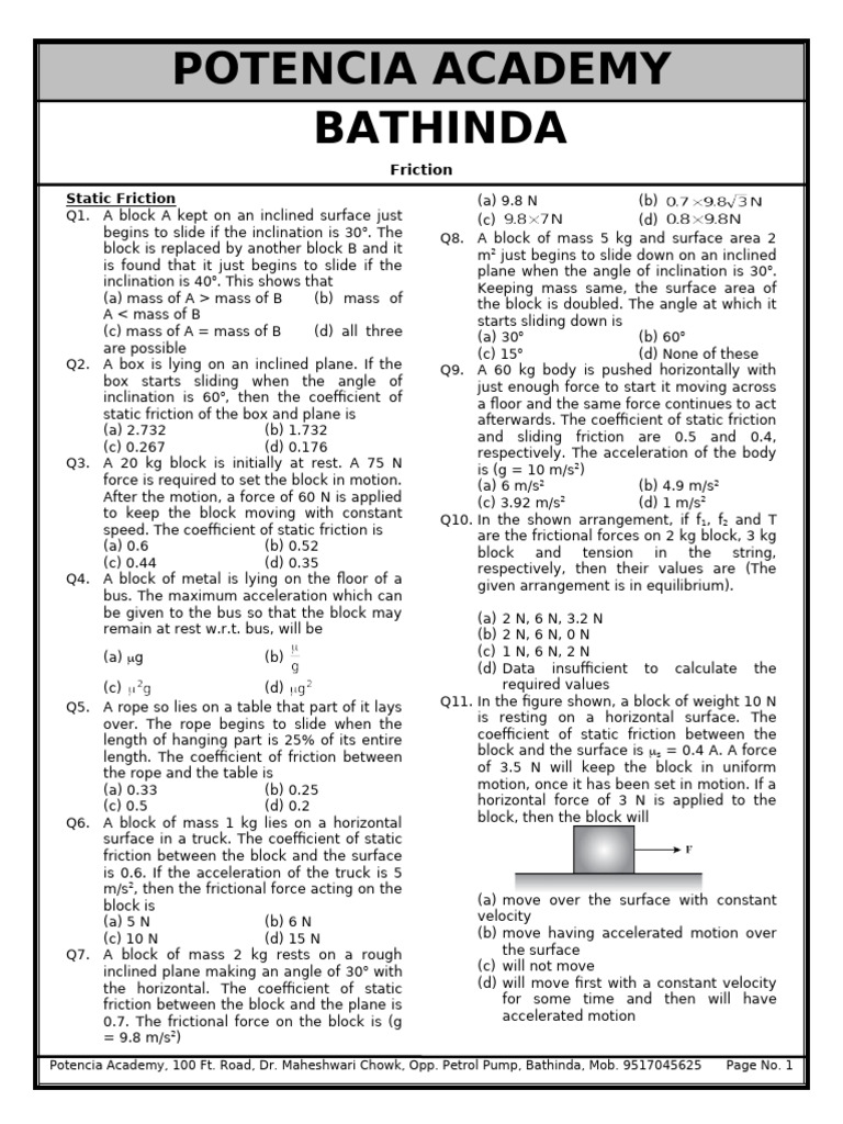 Friction Problems and Solutions Guide | PDF | Force | Friction