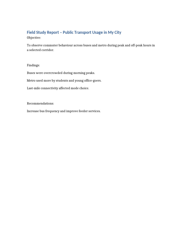 Public Transport Usage Study Report | PDF