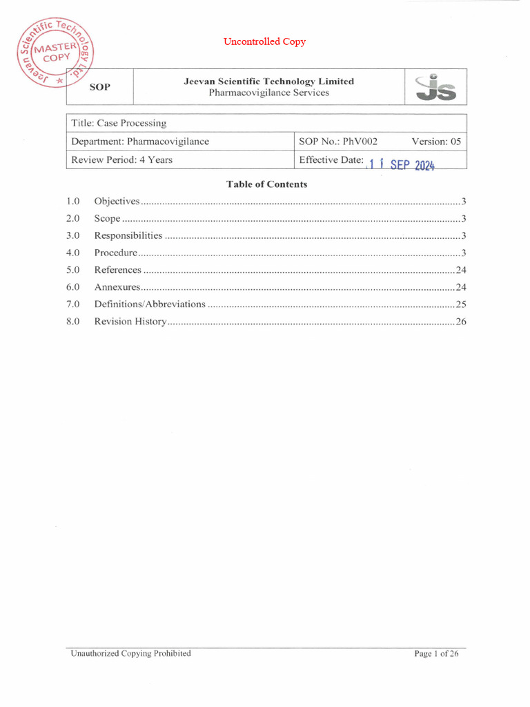 Pharmacovigilance Case Processing SOP | PDF | Pharmacovigilance ...