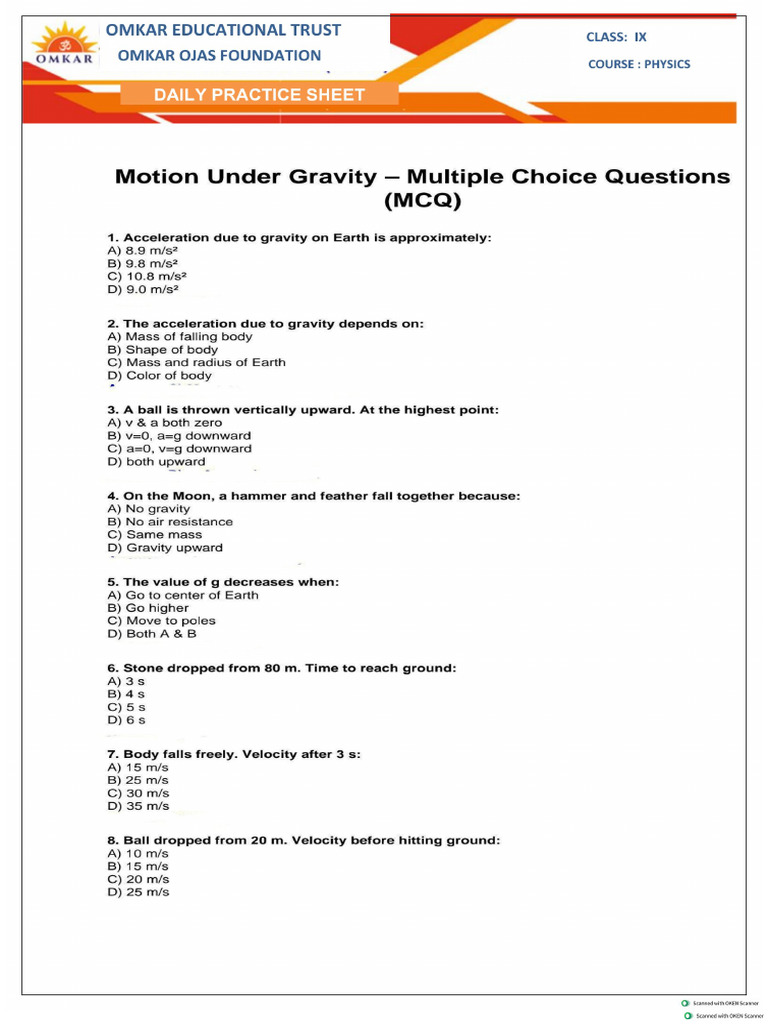 Motion Under Gravity DPP | PDF