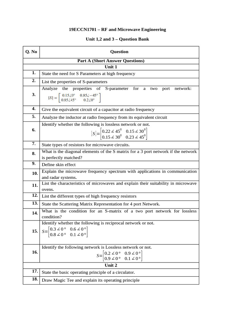 RF and Microwave Engineering Q&A Bank | PDF | Electronic Circuits ...