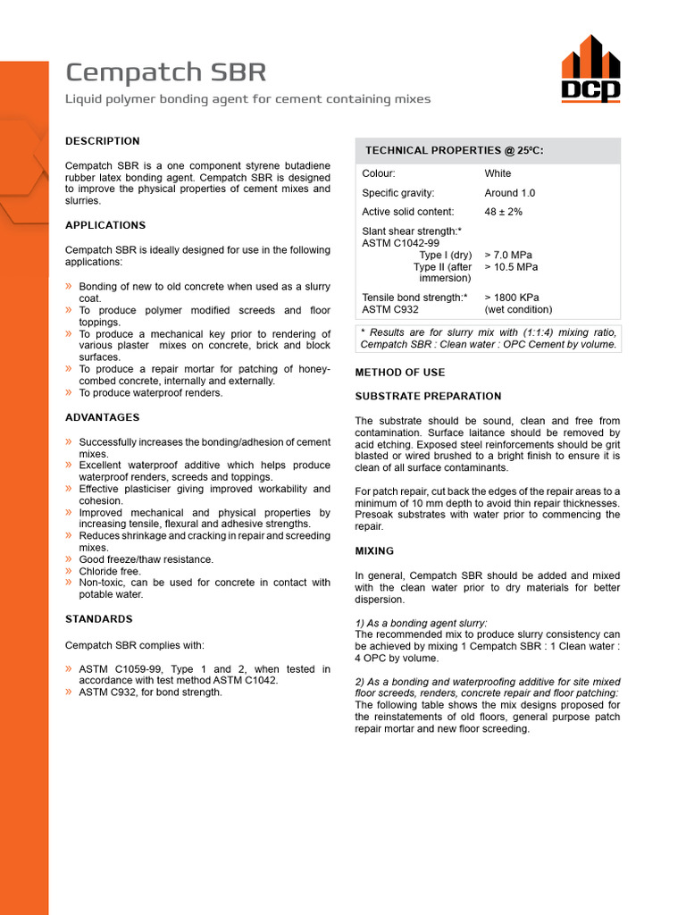 Cempatch SBR: Bonding Agent for Cement | PDF | Concrete | Cement