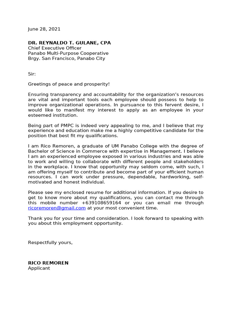 Application for Employment at PMPC | PDF