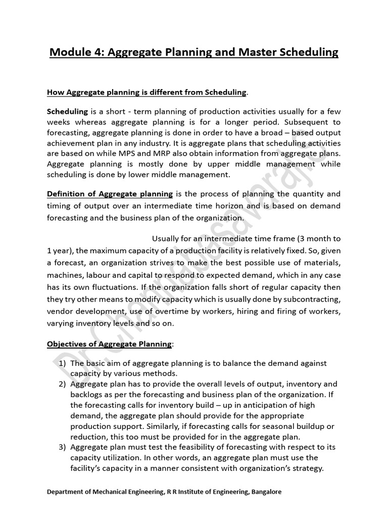 Aggregate Planning vs. Scheduling Explained | PDF | Employment | Inventory