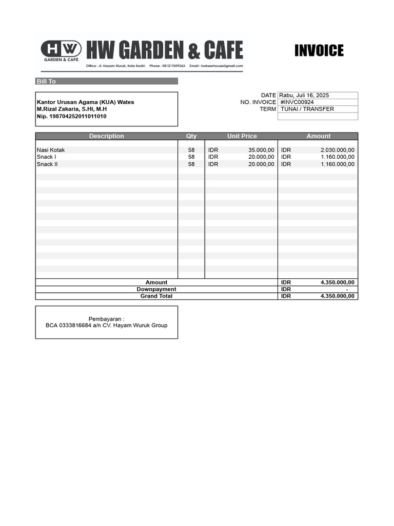 Invoice KUA Wates | PDF