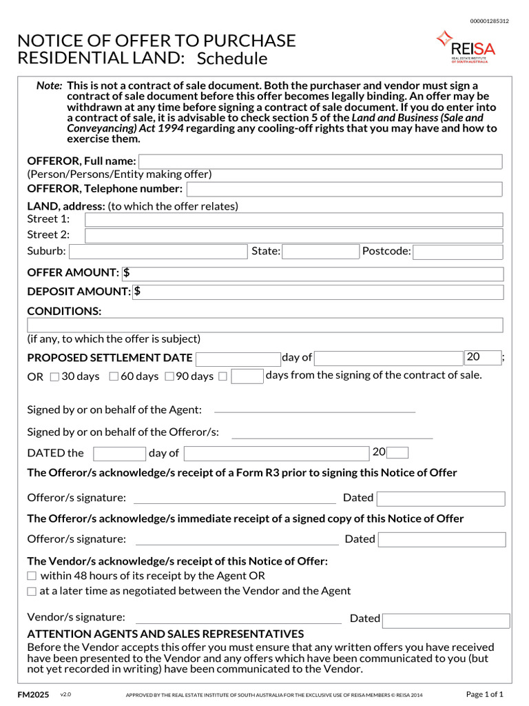 Residential Land Purchase Offer Notice | PDF | Offer And Acceptance ...