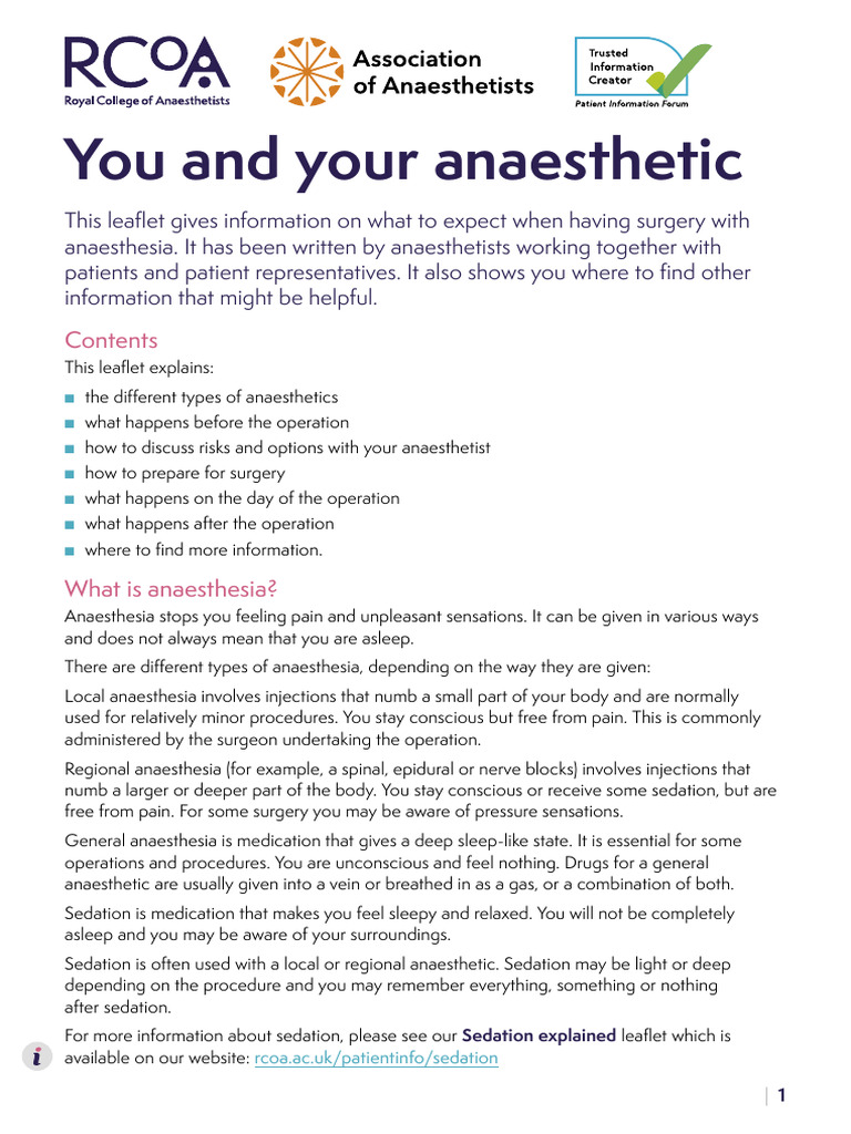 Understanding Your Anaesthetic Options | PDF | Anesthesia | Surgery