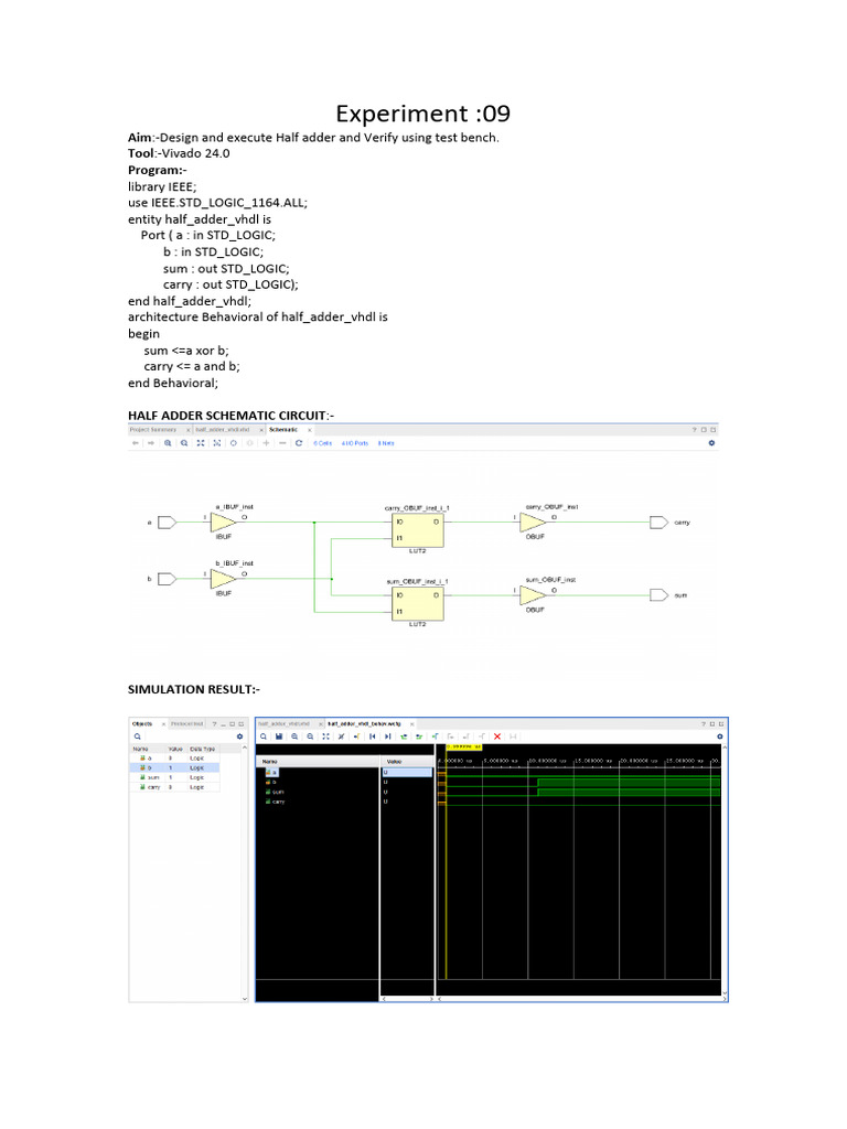 Half Adder VHDL Design in Vivado | PDF