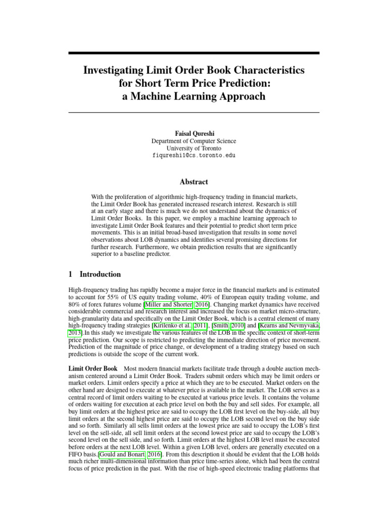 Limit Order Book Analysis for Price Prediction | PDF | High Frequency ...