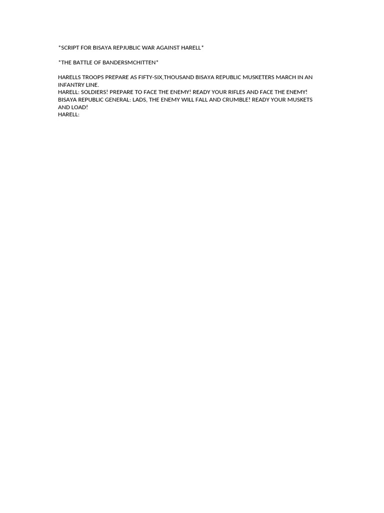 Bisaya Republic War Script: Battle of Bandersmchitten | PDF