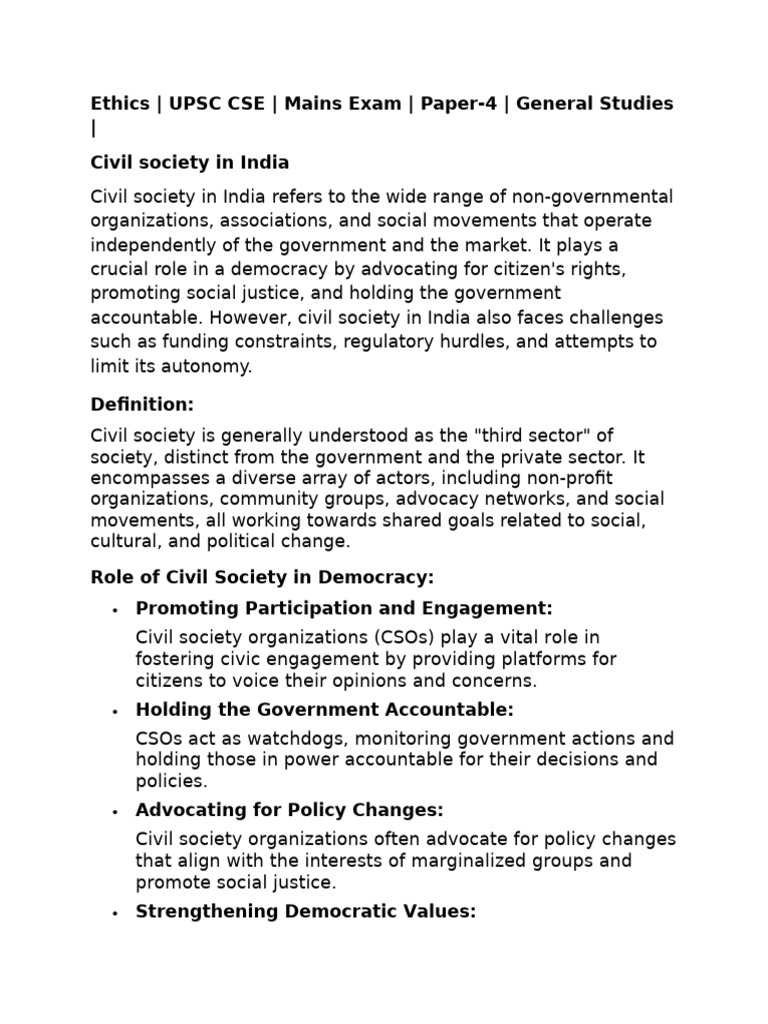 Civil Society's Role in Indian Democracy | PDF | Civil Society | Non ...