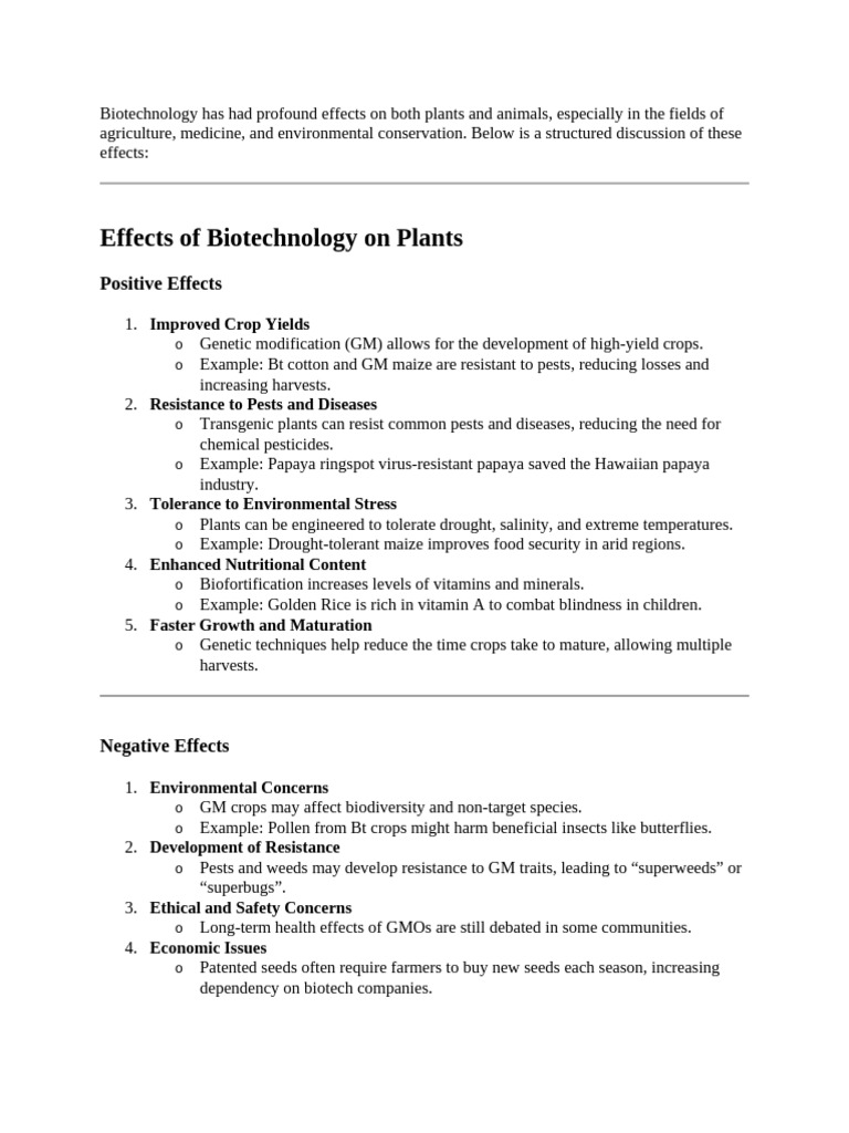 Positive Impacts of Biotechnology | PDF | Biotechnology | Genetic ...