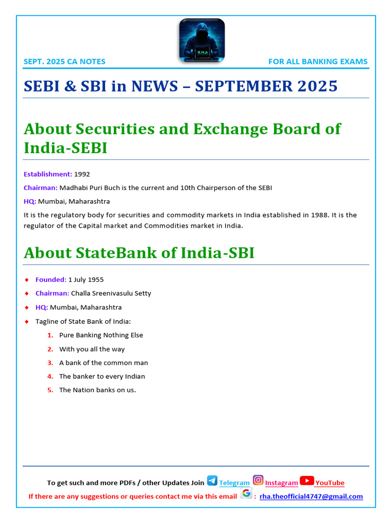 SBI and SEBI Updates - Sept 2025 | PDF | Interest | Savings Account