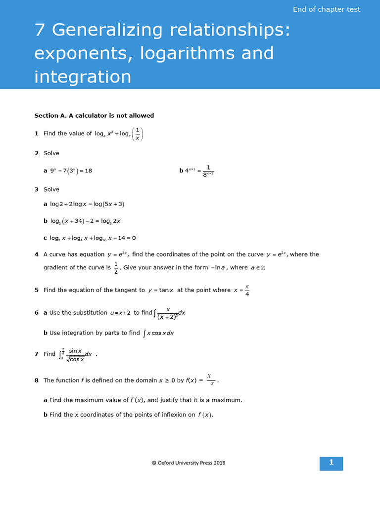 Exponents and Logarithms Practice Test | PDF | Trigonometric Functions ...