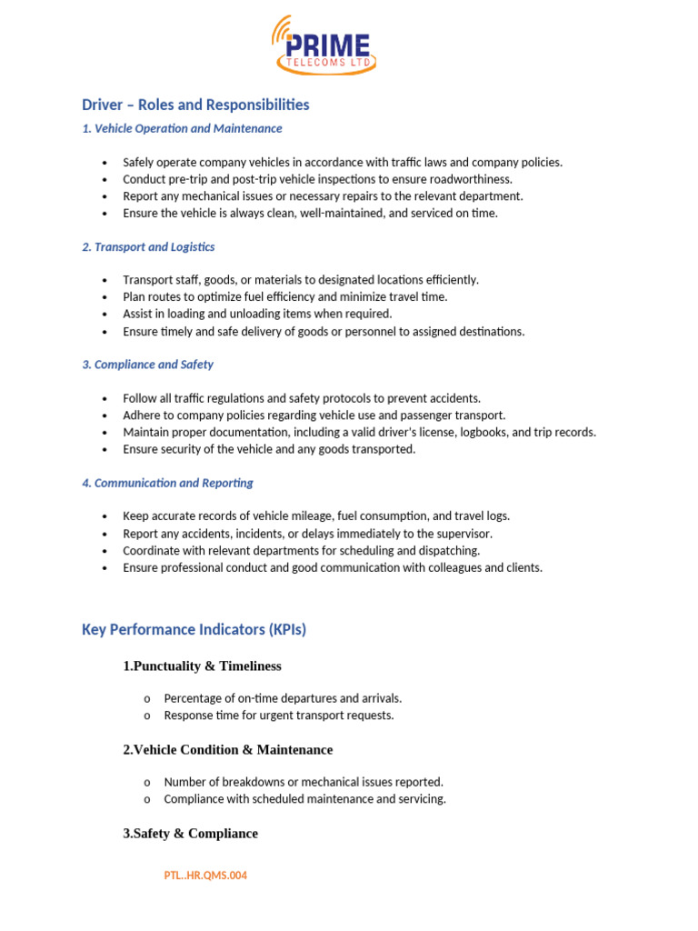 Driver Roles and Responsibilities Guide | PDF | Transport | Regulatory ...